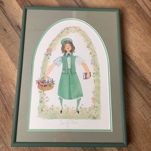 P Buckley Moss Art, Our Girl Scout, Framed Moss Art w/ Vintage Daisy Scrapbook